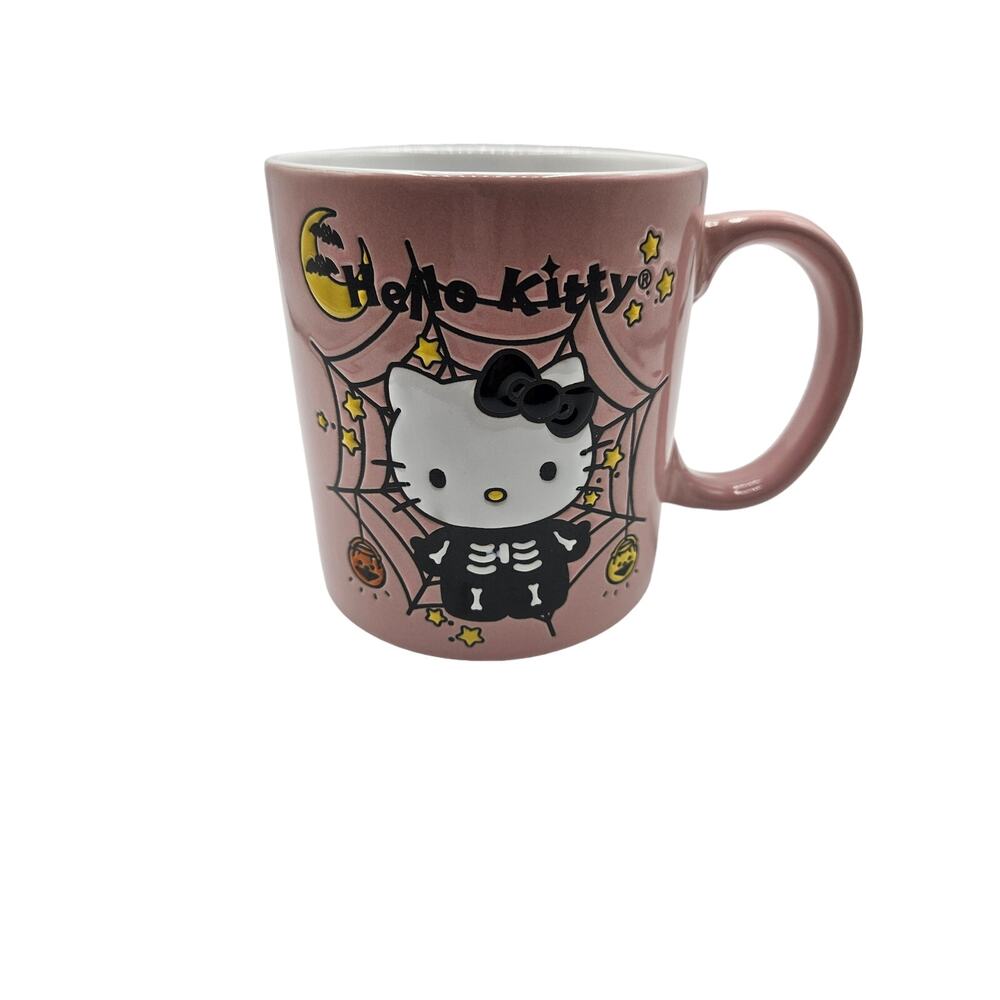 Hello Kitty Sanrio‎ Halloween Large Coffee Mug 18 oz New Pink Black Spider Web